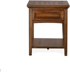 BOWERY HILL Traditional Rectangular End Table, Toasted Nutmeg Finish, 24" H x 20" W x 26" D, Solid Wood with 1 Drawer and Fixed Bottom Shelf, Aged Bronze Hardware, Living Room or Bedroom Side Table