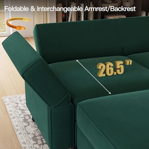 Belffin Modular Sectional Sofa with Storage Seat Oversized U Shaped Couch with Reversible Chaise Velvet Sofa Set with Ottoman Green