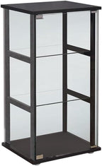 BOWERY HILL Contemporary 3 Shelf Glass Curio Cabinet, 33.5" H x 16.75" W x 14.25" D, Black Finish, Tempered Glass Shelves, Pine and Particle Board, Modern Display Cabinet for Home Décor