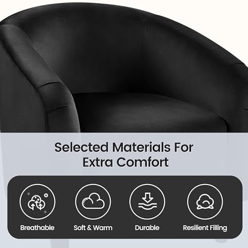 Yaheetech Compact Velvet Accent Chairs Set of 2 for Small Spaces, Black | Compact Cozy Barrel Chairs with a Curved Silhouette, Upholstered Furry Armchair for Small Spaces, Living Room Bedroom Corner