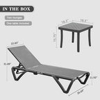 Domi Aluminum Pool Lounge Chair Outdoor Set of 2 Chaise Lounge Outdoor | Gray, Side Table, Wheels, Adjustable, Textilene, All Weather, Poolside, Backyard, Patio, Deck, Outside