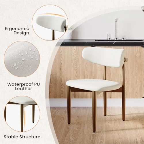 POVISON Modern Dining Chairs Set of 4, Armless PU Leather Dining Chair with PU Cushions and Dark Bronze-Coloured Metal Leg