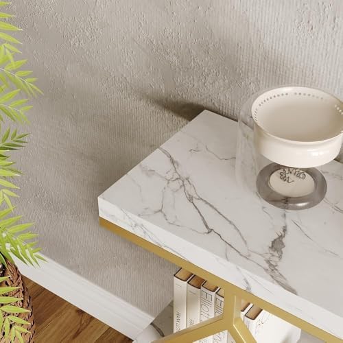 3-Tier Industrial Entryway Table with Diamond-Shaped Metal Frame, Open Shelf Console Sofa Table for Living Room, Hallway, Foyer Storage Accent Table with Adjustable Feet, Rustic Wood Top (White)