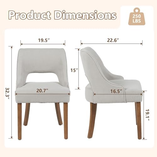 ClinQ Wooden Dining Chairs Set of 6, Modern Fabric Upholstered Kitchen Chairs Dining Chair, Mid Century Modern Chair for Kitchen Dining Room, Farmhouse Kitchen Chairs, Light Gray-Walnut Legs