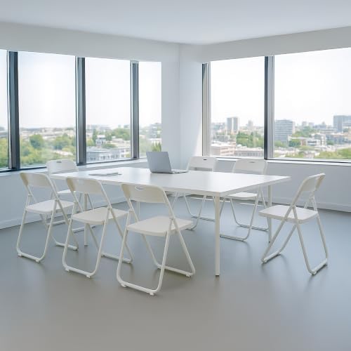 10 Pack White Plastic Folding Chairs, Lightweight Foldable Chair | 300lb Capacity Metal Frame Portable Stackable Commercial Seat for Party Events Wedding Office Picnic Indoor Outdoor