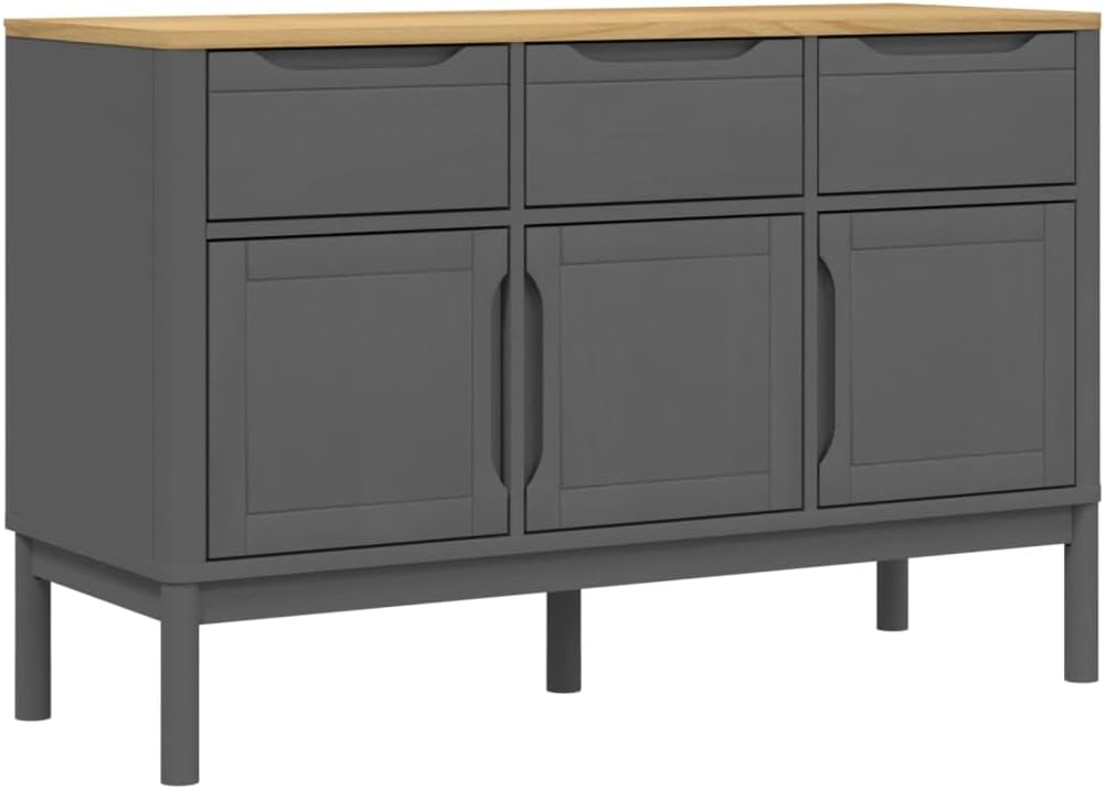 Grey Solid Pine Wood Sideboard with Engineered Wood Construction, Modern Storage Furniture for Dining Room and Living Room, Spacious Drawers and Doors for Organization