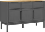 Grey Solid Pine Wood Sideboard with Engineered Wood Construction, Modern Storage Furniture for Dining Room and Living Room, Spacious Drawers and Doors for Organization