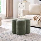 Zesthouse Flower Pouf Ottomans Foot Rest Set of 2, Linen Poofy Ottomans | Large Ottoman Footstool for Couch, Modern Living Room Stool Seat, Cute Square Vanity Stool for Bedroom, Green Dorm Foot Stool