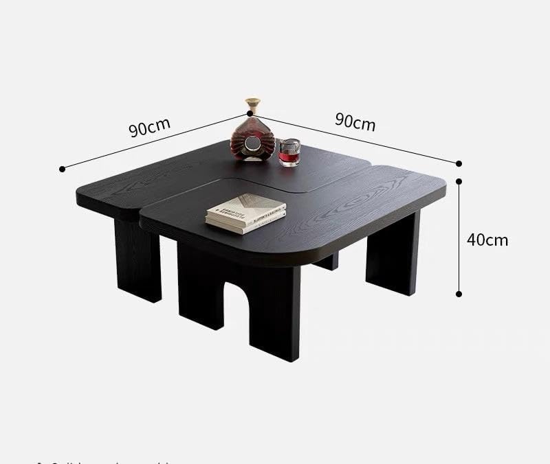 53.15" Antique Black Wood Nesting Coffee Table Set | 70.86 Inch Extended Length; Smooth Easy-Clean Surface; Space-Saving Modern Center Table for Living Room and Small Apartments