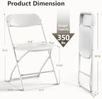 White Folding Chairs 2 Pack, Plastic Folding Chairs for Outside, Heavy Duty Foldable Chairs, Sturdy Metal Folding Chairs, 350 lbs Capacity, for Patio, Garden, Party
