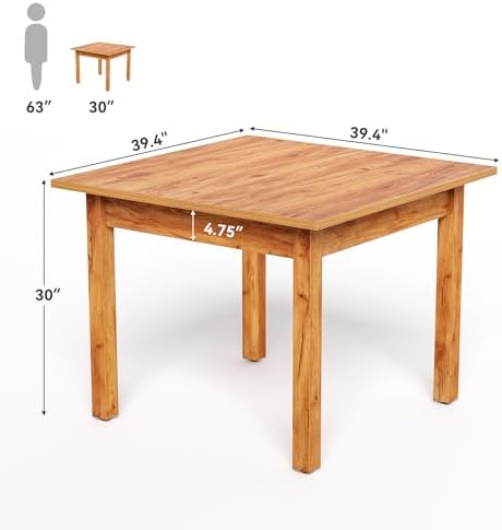 LITTLE TREE 39 Inches Square Dining Table for 4 People, Brown Wooden Kitchen Table Small Dinner Table, Modern Dining Room Tables for Living Room, Kitchen, Oak Brown