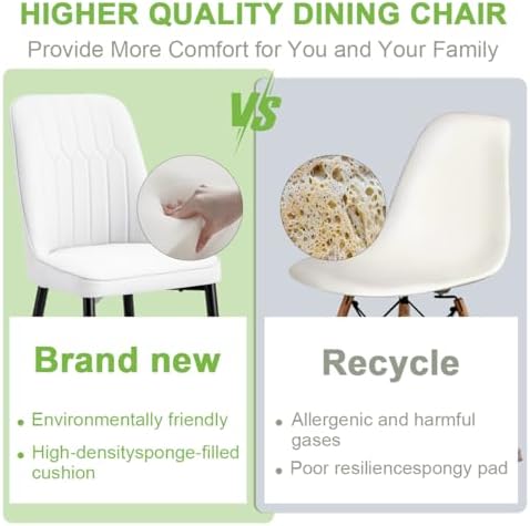 Dining Chairs Set of 4,Modern Dining Room Chairs,Faux Leather Dining Chairs with Thick Cushion and Metal Legs,White Kitchen Chairs for Dining Room Kitchen, White