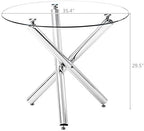 36" Luxury Silver Glass Dining Room Table Set for 4, 5-Piece Round Kitchen Dining Table Set with Cross Metal Legs and 4 Beige Velvet Upholstered Chairs, Glass Kitchen Table and Chairs Set
