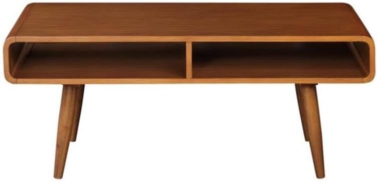 Pemberly Row Mid-Century 3-Piece Table Set, Solid Rubberwood, Rich Walnut Finish, Includes Coffee Table & 2 End Tables, Open Cubby Storage, Tapered Legs, Living Room Furniture Ensemble