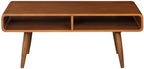 Pemberly Row Mid-Century 3-Piece Table Set, Solid Rubberwood, Rich Walnut Finish, Includes Coffee Table & 2 End Tables, Open Cubby Storage, Tapered Legs, Living Room Furniture Ensemble