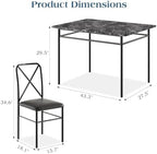 VECELO 5-Piece Dining Table Set for 4 with Upholstered Chairs, Pure Black | Faux Marble Tabletop, Space-Saving, for Kitchen, Breakfast Nook