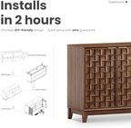 MALOL Fluted Sideboard Buffet Cabinet with Storage, 59" Wood Buffet Table with 4 3D-Checkerboard Doors & Adjustable Shelves, Kitchen Dining Room Coffee Bar Cabinet, Mid Century Modern Style, Walnut