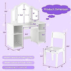HONEY JOY Kids Vanity, Little Girls Vanity Set with Mirror and Stool, Storage Shelves, Wooden Princess Makeup Dressing Table, Toddler Vanity, Pretend Play Kids Vanity Table and Chair Set (White)