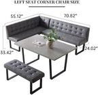 HIPIHOM Dining Table Set with Bench, Grey Table with Grey Right Seat Bench | 42.9 Inch MDF Tabletop with Corner sofa and 43.3 In Bench, Metal Legs for Family Dining Room Furniture, Apartment