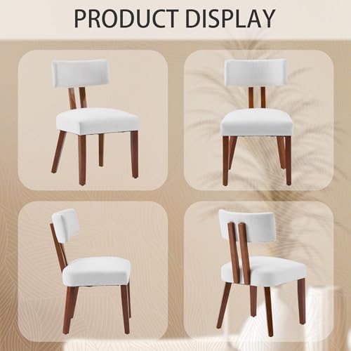 MOJAY Dining Chairs Set of 4, Mid Century Modern Kitchen Chair Linen Fabric Side Chairs with Curved Backrest for Kitchen, Dining Room, Restaurant, or Patio, Off-White