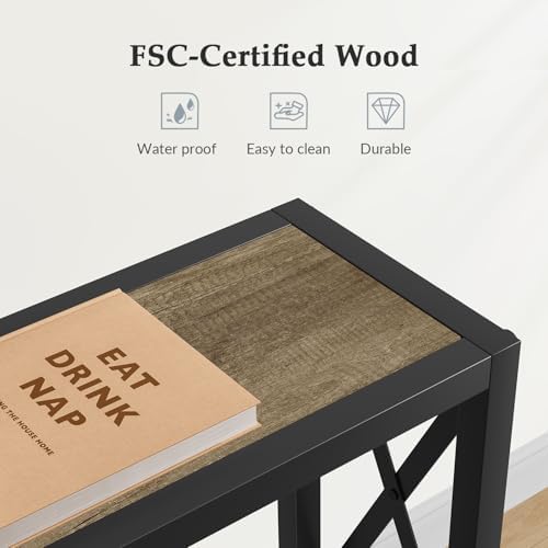 Gewudraw 70" Sofa Table Behind Couch with Socket-Narrow Console Table | Industrial Style, Long Skinny Design,Couch Table For Hallway,Living Room,Bedroom, Built-In Power Outlets & USB, 172cm Length