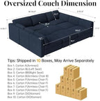 Oversized Cloud Sleeper Couch 9 Seater Modular Sectional Sofa Blue | Modern Chenille Wide Deep Seat Sofa Bed, Comfy Luxury Couches for Living Room, Bedroom, Apartment, No Tool Assembly