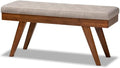 Baxton Studio Alona Mid-Century Modern Light Grey Fabric Upholstered Wood Dining Bench