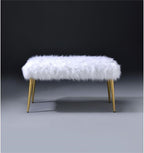 Acme Bagley II Bench, White Faux Fur & Gold