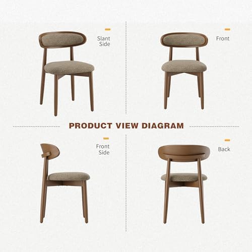 Dining Chairs Set of 6, Upholstered Dining Room Chairs with Solid Wood Legs | Mid Century Modern Dining Chairs, Fabric Kitchen Chairs with Ergonomic Curved Backrest for Dining Room, Vanity, Camel