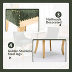 Olive Green Upholstered Dining Chairs Set of 6, Gold Stainless Steel Legs | High back; nailhead trim; modern style; 400 lb capacity dining chairs for Kitchen; easy assembly;accent kitchen chairs