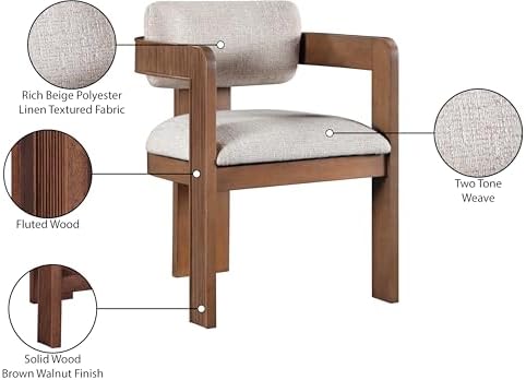 Meridian Furniture Sacha Linen Blend Dining Chair, Beige, Set of 2 | Dining Chair Crafted With Art Deco Fluted Wood, Linen Textured Fabric, And An 18.75" Seat Height: 11093Beige-C
