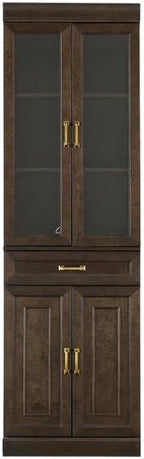 Furnifact Brown Glass Door Pantry Cabinet, Durable Construction, Anti-Tip, Secure Storage, Sleek Design, Kitchen Organization, Spacious, Easy Access
