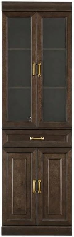 Furnifact Brown Glass Door Pantry Cabinet, Durable Construction, Anti-Tip, Secure Storage, Sleek Design, Kitchen Organization, Spacious, Easy Access