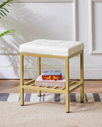 IBUYKE Rectangular Makeup Stool, PU Seat Vanity Chair, White WBD017W | Adjustable Feet Storage Space Footrest Multi-Use Small Side Table Ottoman Bedroom