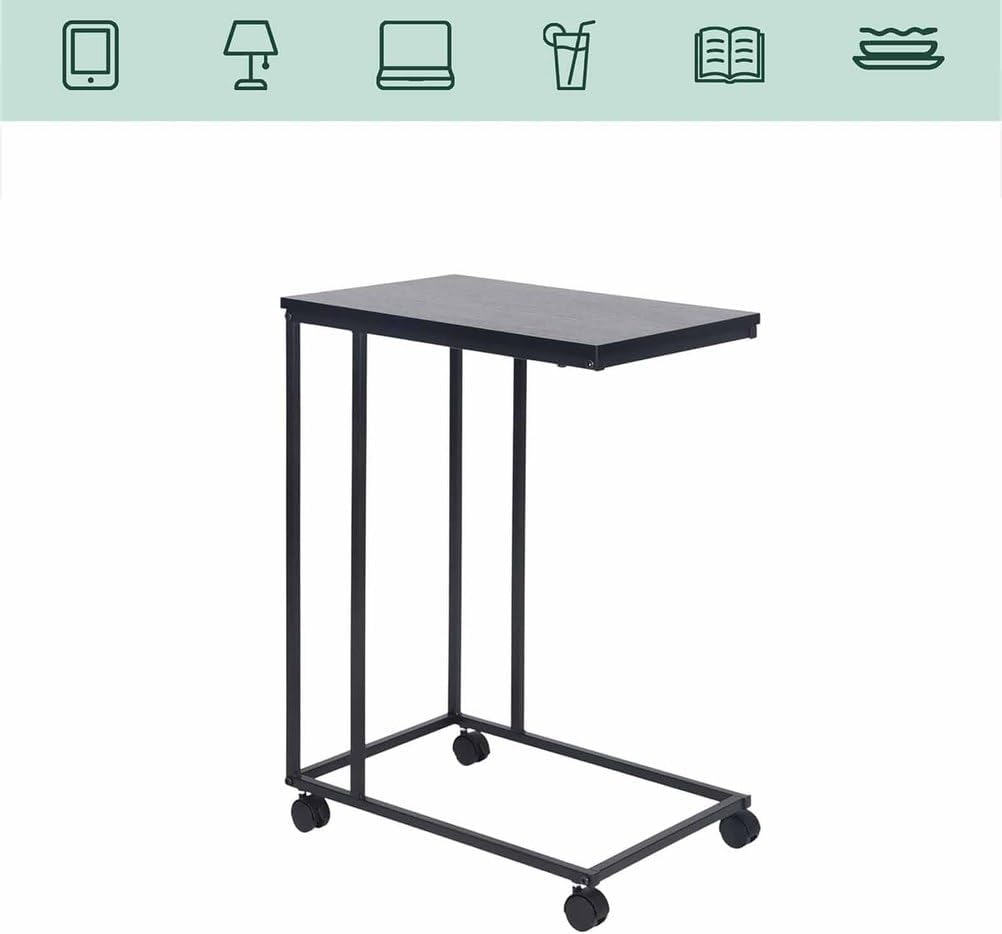 C-Shaped Sofa Side Table, Couch Side Tables That Slide Under, C Table End Table with Wheels, Strong Load-Bearing Capacity and User Friendly Design for Living Room and Bedroom Use,Black
