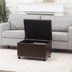 Joveco Leather Storage Ottoman with 360° Caster Wheels 24" Foot Rest Bench Rectangle Ottomans Stool for Living Room Bedroom (Brown, Wheels)