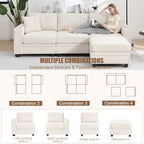 97" Modular Sectional Couch with Storage, Corduroy 3-Seater L Shaped Sofa with Ottoman Chaise, Removable Sofa Cover, Cloud Modular Sofas for Living Room, Apartment