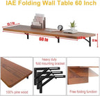 IAE Wall Mounted Folding Table with Pine Wood,60" x 16"Floating Wall Desk | Laundry Folding Table with Shelf Brackets,Fold Down Desk Shelf,Fold Workbench for Apartments,Home,Laundry Room,Kitchen,Teak