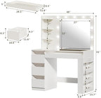 HUAHUU Vanity Desk with Lighted Mirror & Transparent Top, Makeup Vanity Desk with 4 Transparent Drawers and RGB Lighting, Built-in Power Outlet, 3-Tier Side Shelves & Storage Organizer for Bedroom