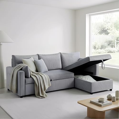 Ball & Cast 86" Sectional Sleeper Sofa Bed Pull Out Couches for Living Room | L Shaped Convertible Pull Out Sofa Bed with Reversible Storage Chaise and Side Pocket, 3-Seat Sofa for Small Space Apartment