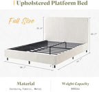AMERLIFE Full Bed Frame, Upholstered Metal Platform Bed, Cream