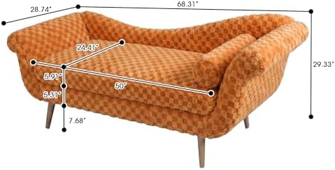 ERYE Upholstered Left Facing Chaise Lounge Chair W/Scroll Arms and Wood Legs, Elegant Chaise Lounge Square Pattern Accent Recliner Lounger Sofa for Living Room Bedroom