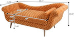 ERYE Upholstered Left Facing Chaise Lounge Chair W/Scroll Arms and Wood Legs, Elegant Chaise Lounge Square Pattern Accent Recliner Lounger Sofa for Living Room Bedroom