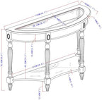 PADMA HOUSE 2-Tier Traditional Wood Semi-Circle Sofa Table with Glass Top | Cherry Walnut 45.3"W*17.7"D*30.9"H, Half-moon Console Table with Shelf for Living Room, Glass Entry Table for Homeoffice
