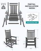 SERWALL Outdoor Rocking Chair Set of 2, HDPE Rocking Chairs for Adult, Grey | 21.1" Widened Seat adds Extra Comfort, Oversized Rocking Chair for Adults, All Weather Porch Rocker for Lawn Garden
