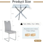 5-Piece Dining Room Table Set, Modern 36" Square Silver Glass Dining Table Set for 4, Kitchen and Dining Table Set with 4 Grey PU Leather Dining Chairs for Dining Room Kitchen