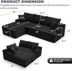 Mangodan Cloud Sectional Sofa, Couch for Living Room, Black | L Shaped Modular, Left Facing Chaise, Deep Seat & Back Support, Kid & Pet Friendly, Fits Apartment and Living Room
