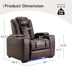 ANJ Power Home Theater Seating, PU Leather Electric Recliner Chair with Adjustable Headrest, Dual Motors Movie Reclining Chairs with LED Lights,USB Port, Cup Holders, Hidden Arm Storage (Brown)
