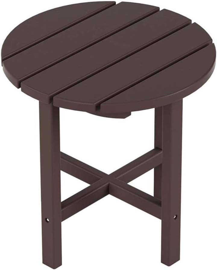 Costaelm Round Outdoor Side Tables, Adirondack Patio Tables for Outside, HDPE Patio End Table Weather Resistant, Balcony Table for Pool, Seaside, Backyard, Porch, Indoor Companion, Dark Brown