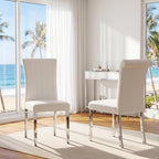 Asday 7 Piece Dining Table Set, Luxury White and Silver Dining Room Table Set with 60 inch Rectangular Dining Table and 6 White Leather Dining Chairs